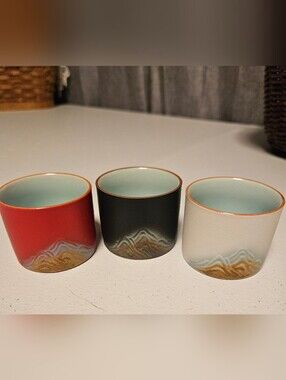 Set of Three Ceramic Votive Holders W/ Mountain Scape